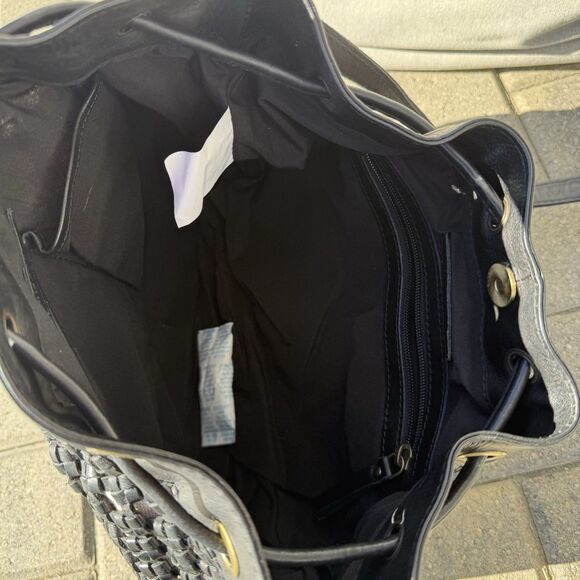 Marta Ponti Portugal Black Leather Woven Crossbody Bag Tan Fabric Great Gift NWT - Picture 9 of 13